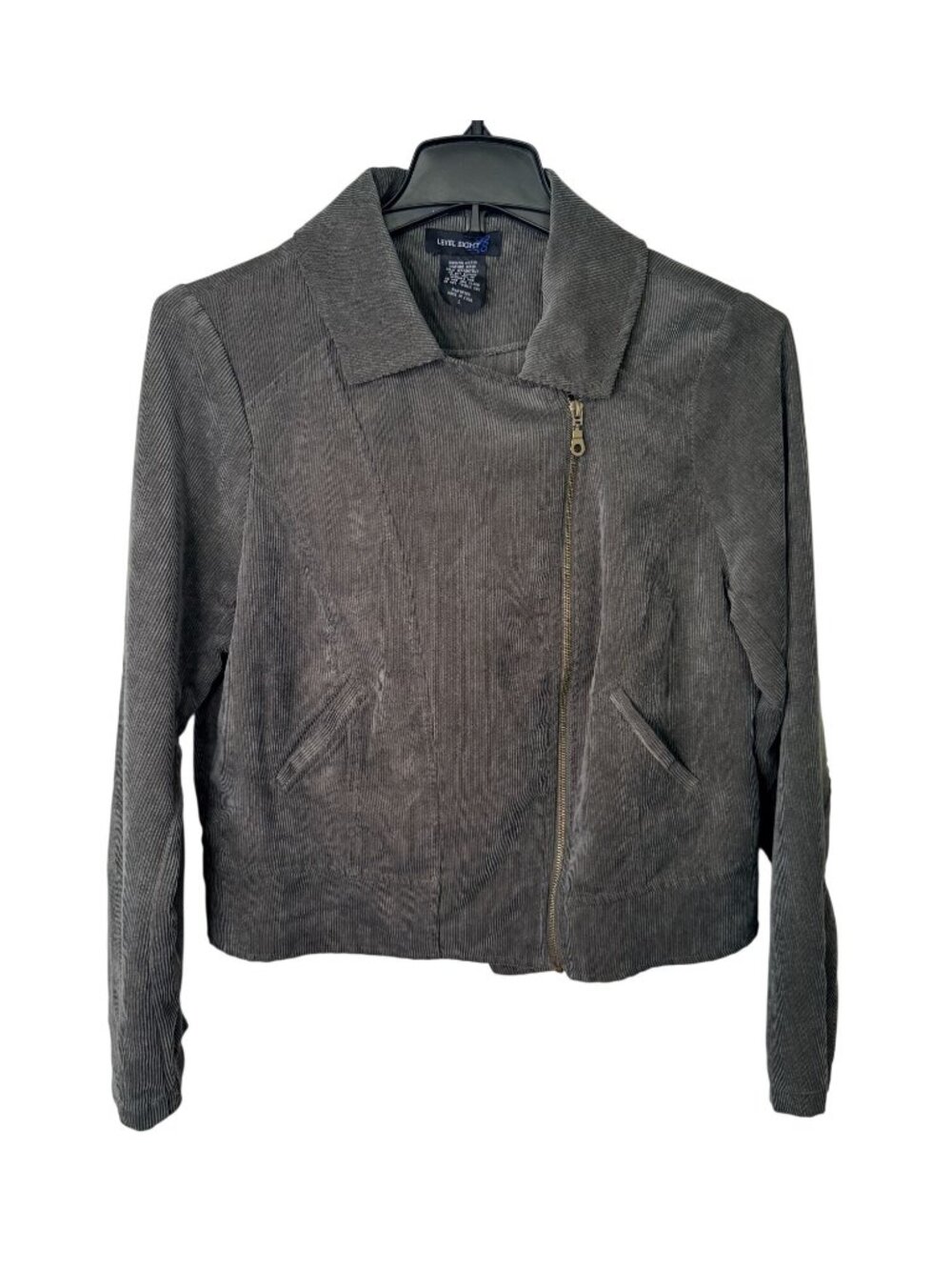 Level Eight Women’s Brown Ribbed Zip Front Jacket Size Large Corduroy Moto Style